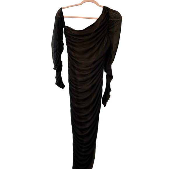 Venus Size Small Long Asymmetrical Wedding BodyCon Sheath Sexy Black Dress - Picture 2 of 5